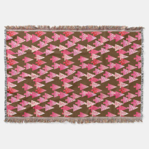 Modern flower Christmas trees - coral & brown Throw Blanket