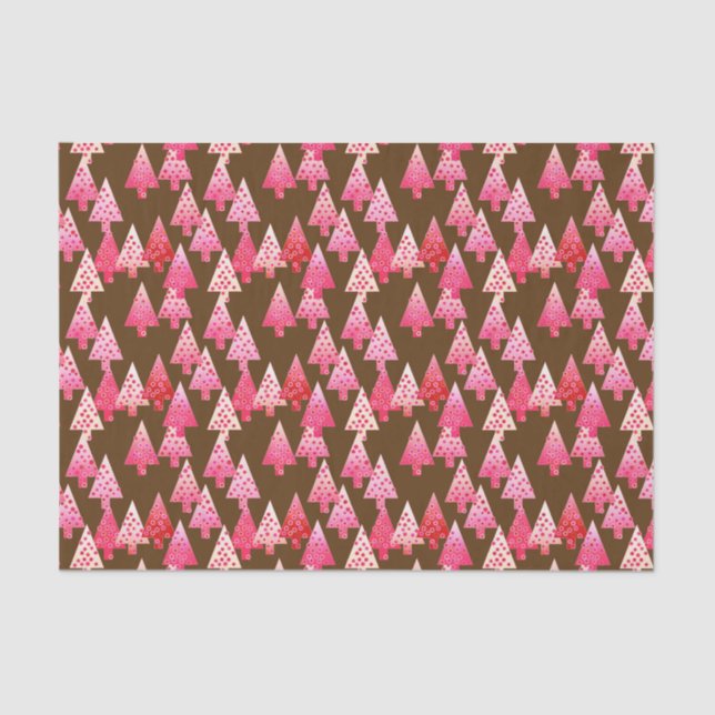 Modern flower Christmas trees - coral & brown Tissue Paper (Front)