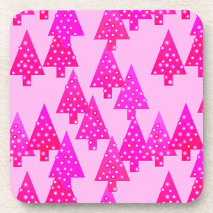 Modern flower Christmas trees - fuchsia pink Coaster