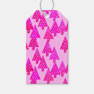 Modern flower Christmas trees - fuchsia pink Gift Tags