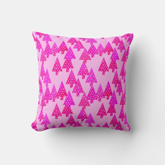 Modern flower Christmas trees - fuchsia pink Throw Pillow (Front)