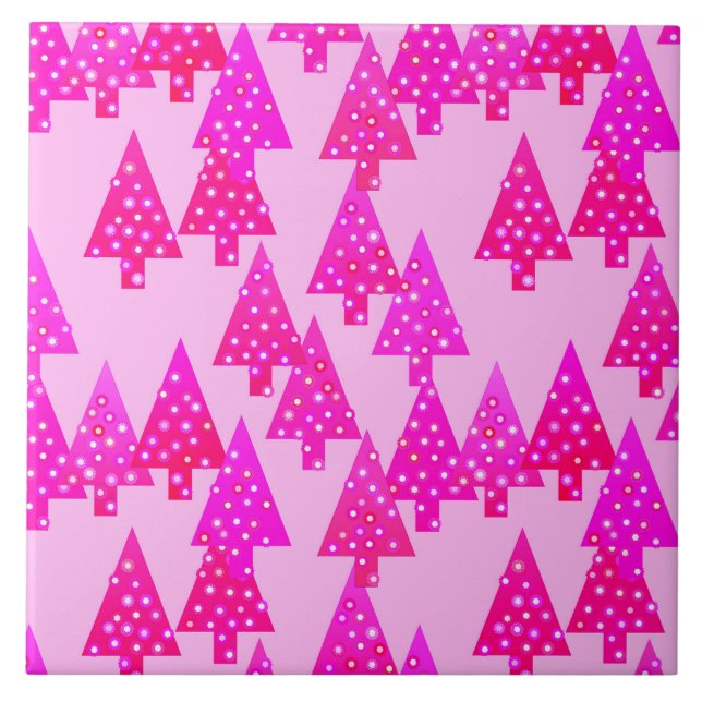 Modern flower Christmas trees - fuchsia pink Tile (Front)