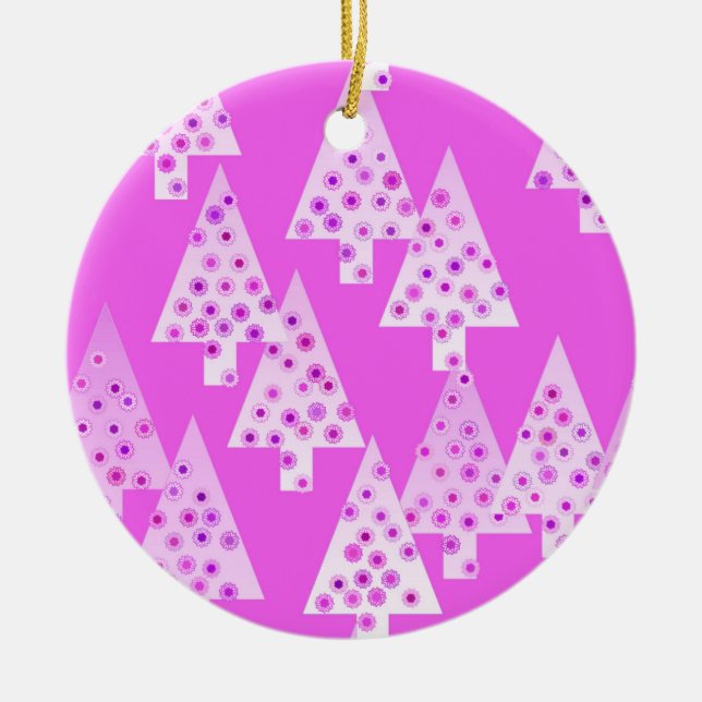 Modern flower Christmas trees - orchid pink Ceramic Ornament (Front)