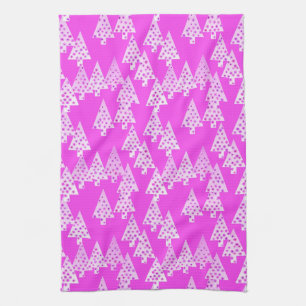 Modern flower Christmas trees - orchid pink Kitchen Towel