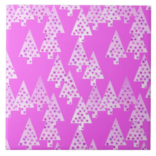 Modern flower Christmas trees - orchid pink Tile