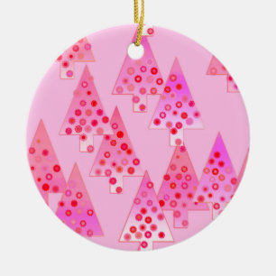 Modern flower Christmas trees - pastel pink Ceramic Ornament