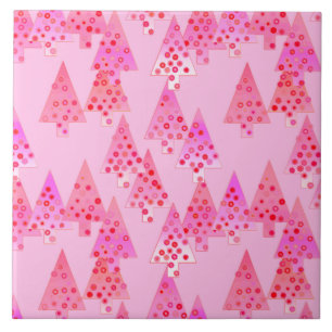 Modern flower Christmas trees - pastel pink Tile