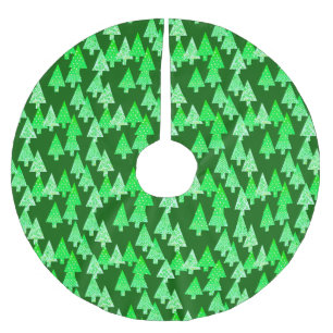 Modern flower Christmas trees - pine green Brushed Polyester Tree Skirt