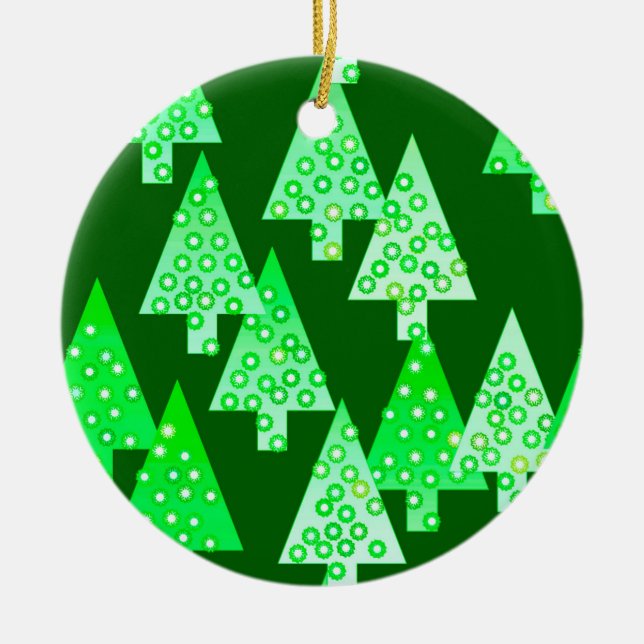 Modern flower Christmas trees - pine green Ceramic Ornament (Front)