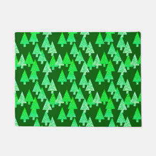 Modern Flower Christmas Trees Pine Green Doormat