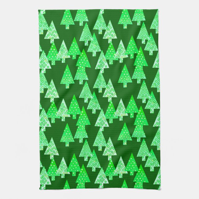 Modern flower Christmas trees - pine green Kitchen Towel (Vertical)