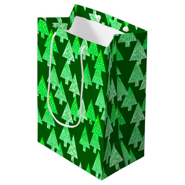Modern Flower Christmas Trees, pine green Medium Gift Bag (Front Angled)