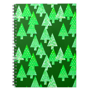 Modern flower Christmas trees - pine green Notebook