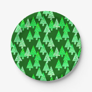 Modern flower Christmas trees - pine green Paper Plate