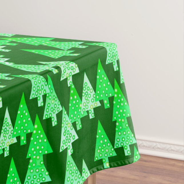 Modern Flower Christmas Trees, pine green Tablecloth (In Situ)