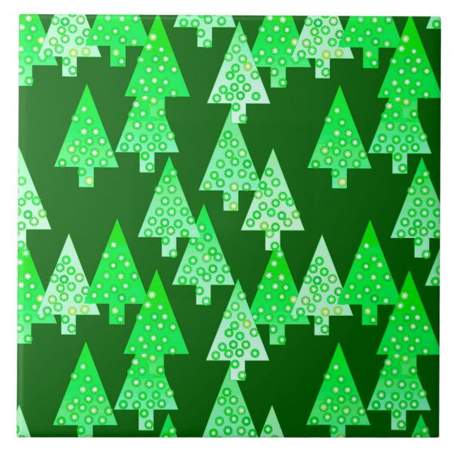 Modern flower Christmas trees - pine green Tile (Front)