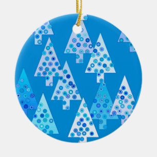 Modern flower Christmas trees - sea blue Ceramic Ornament