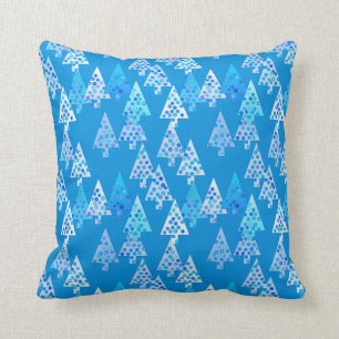 Modern flower Christmas trees - sea blue Throw Pillow