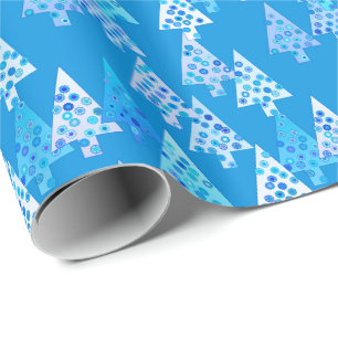 Modern flower Christmas trees - sea blue Wrapping Paper