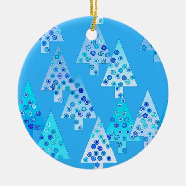 Modern flower Christmas trees - sky blue Ceramic Ornament (Front)