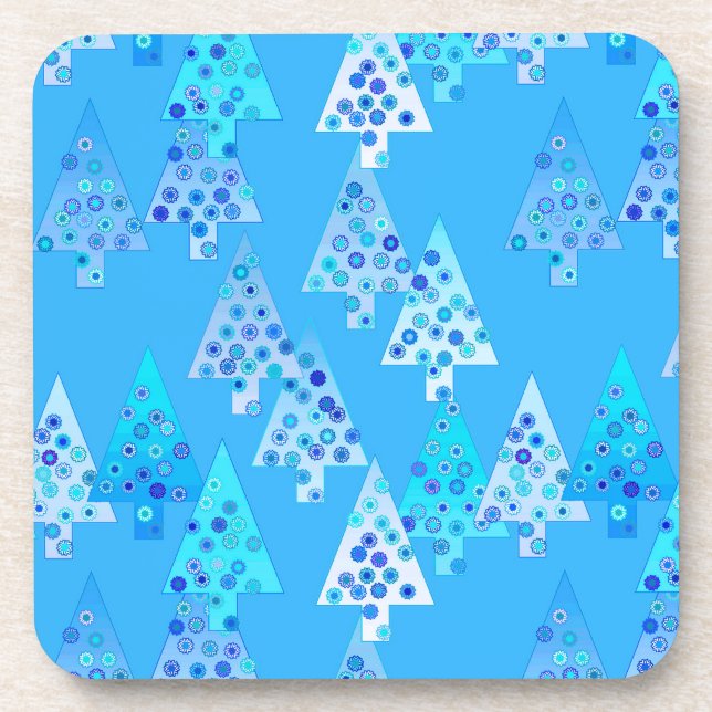 Modern flower Christmas trees - sky blue Coaster (Front)