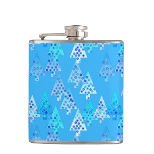 Modern flower Christmas trees - sky blue Hip Flask