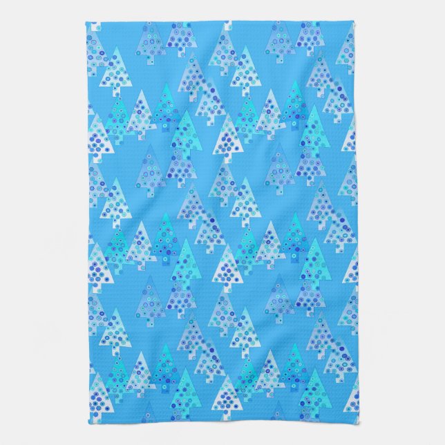 Modern flower Christmas trees - sky blue Kitchen Towel (Vertical)