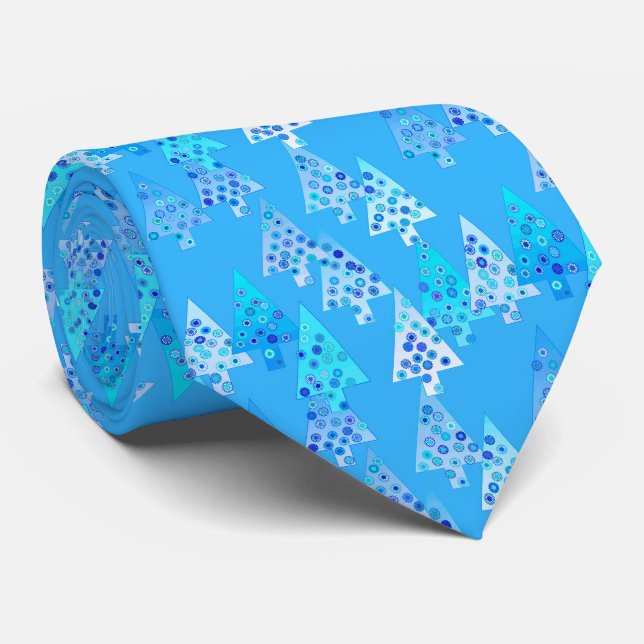 Modern flower Christmas trees - sky blue Tie (Rolled)