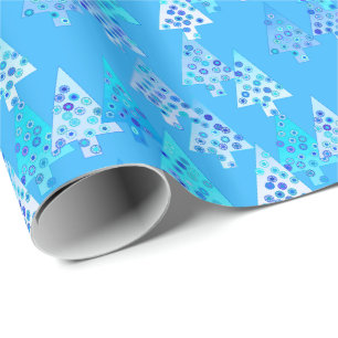 Modern flower Christmas trees - sky blue Wrapping Paper