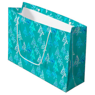 Modern Flower Christmas Trees, Turquoise and Aqua  Large Gift Bag