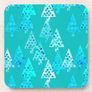 Modern flower Christmas trees - turquoise Coaster