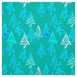 Modern flower Christmas trees - turquoise Fabric