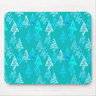 Modern flower Christmas trees - turquoise Mouse Pad