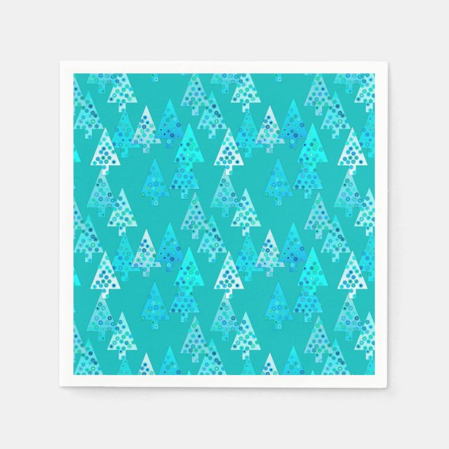 Modern flower Christmas trees - turquoise Napkin (Front)