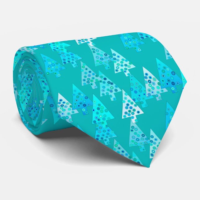Modern flower Christmas trees - turquoise Tie (Rolled)