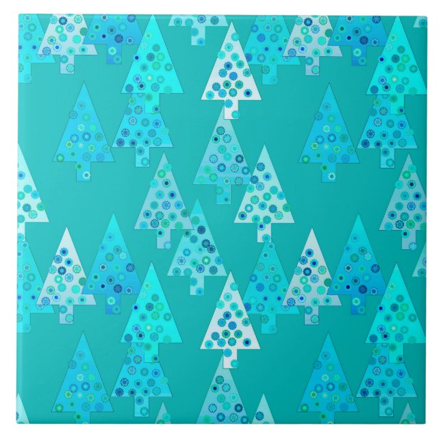 Modern flower Christmas trees - turquoise Tile (Front)