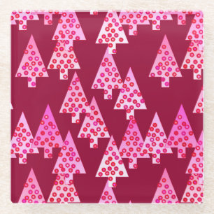 Modern flower Christmas trees - wine & pink Glass Coaster
