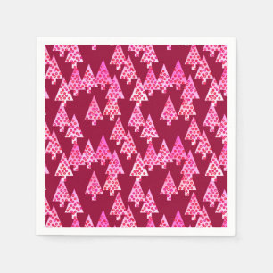 Modern flower Christmas trees - wine & pink Napkin