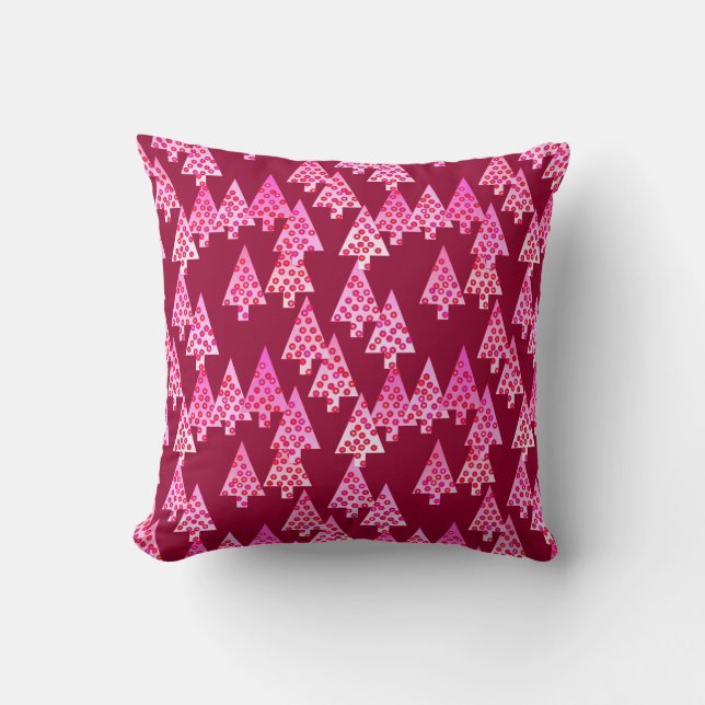 Modern flower Christmas trees - wine & pink Throw Pillow (Front)
