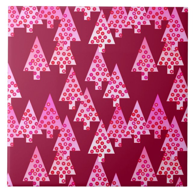 Modern flower Christmas trees - wine & pink Tile (Front)