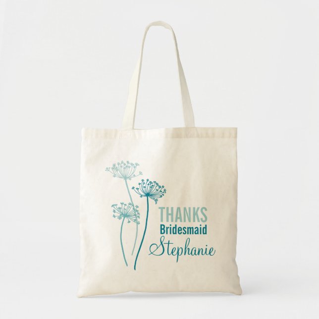 Modern flower cows parsley teal bridesmaid bag (Front)