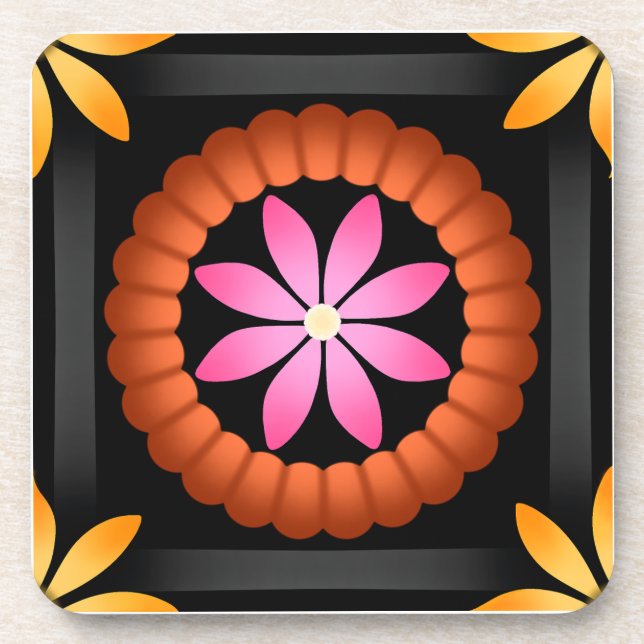 Modern Flower design on black background  Coaster (Front)
