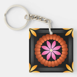 Modern Flower design on black background Keychain