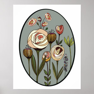 Modern flower garden hand drawn art poster
