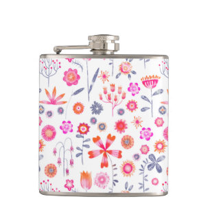 Modern Flower Garden Keepsake Hip Flask