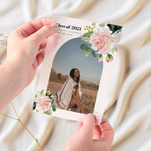 Modern Flower Gold Dust Arch Photo Vellum Invitations