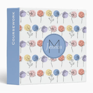 Modern Flower Line Drawings with Pastel Colors Binder