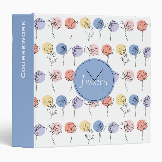 Modern Flower Line Drawings with Pastel Colours Binder (Front/Spine)
