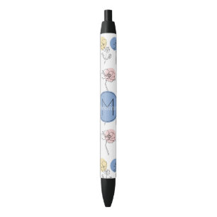 Modern Flower Line Drawings with Pastel Colours Black Ink Pen