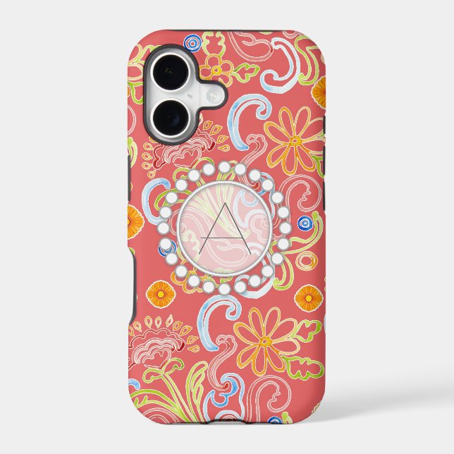 Modern Flower Pattern Floral Leaf Swirl Monogram (Back)